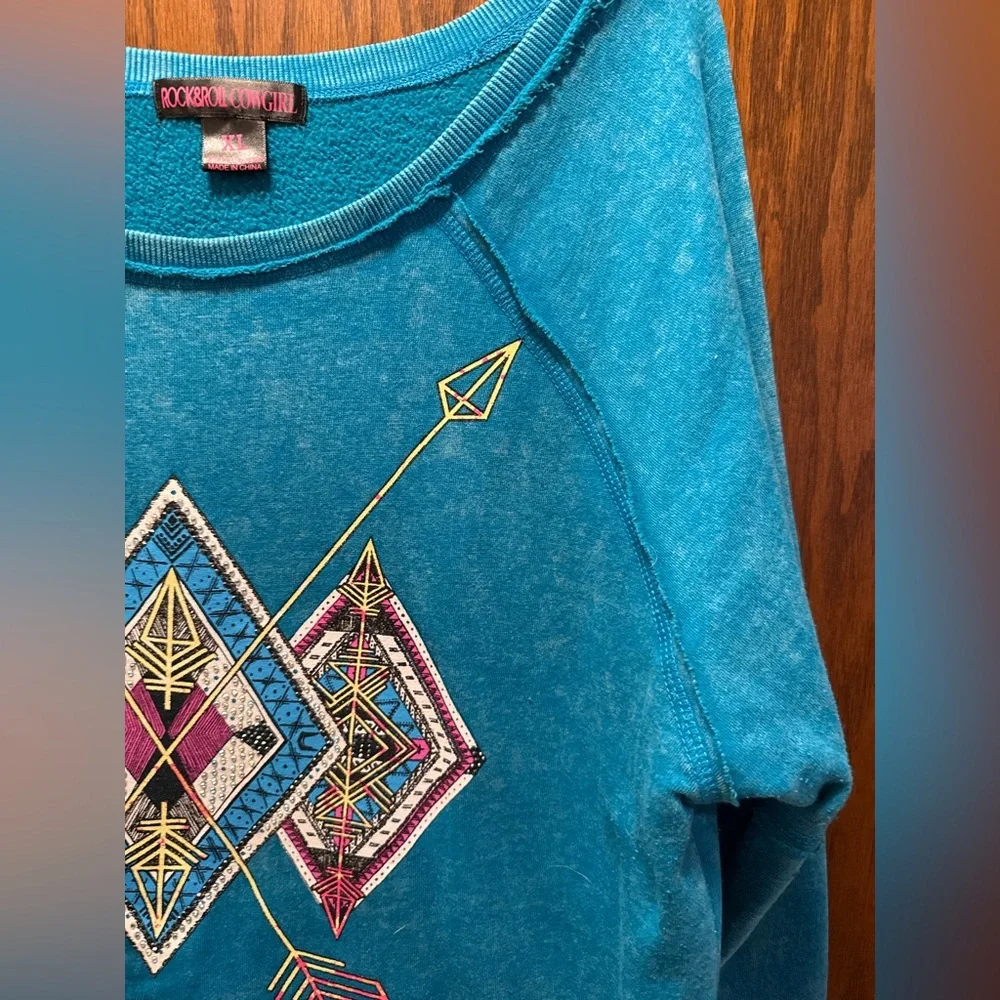 Rock & Roll Cowgirl Teal Sweater